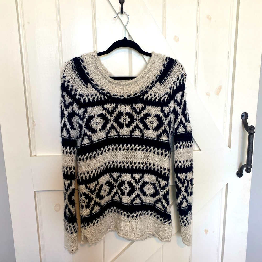 Free People Wool Knit Black and White Sweater